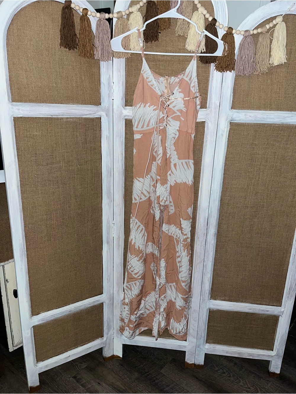 Peach & White Tropical Print Romper